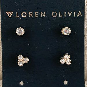 Loren & Olivia Women Earrings Gold Tone Stud Ear Jewelry set of 2 earrings New